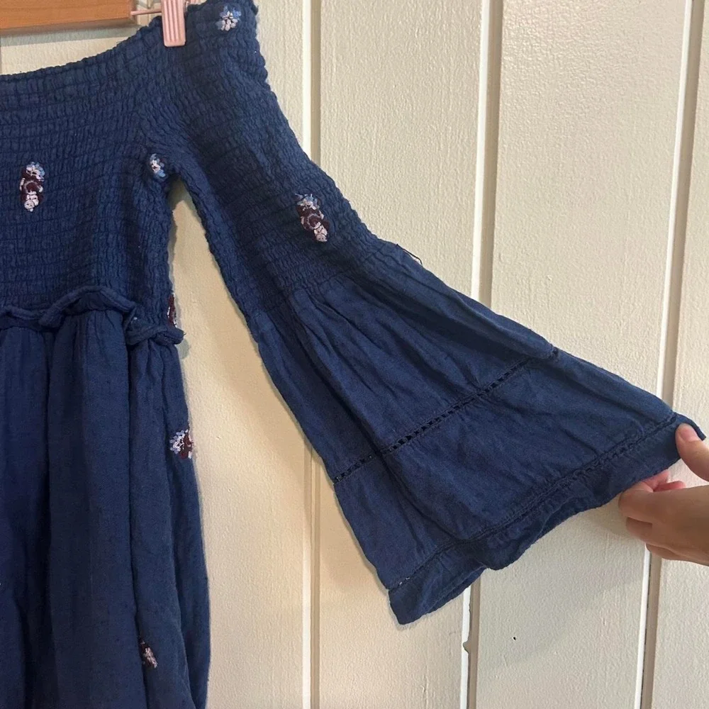 Free People fall fairy boho western floral mini dress with bell sleeves